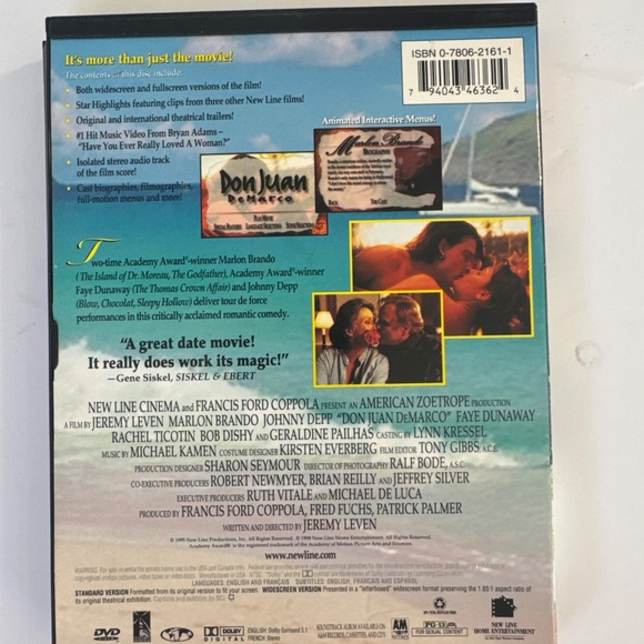 Don Juan Demarco (DVD, 1995) Jonny Deep Marlon Brando Fae Duunay - Picture 2 of 5